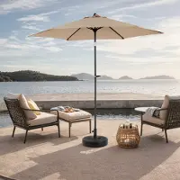 OKWISH Parasol de Jardin Rond Double Face - Grand Parasol avec Manivelle et Structure en Acier - Toile Polyester 264x264 cm - Kaki
