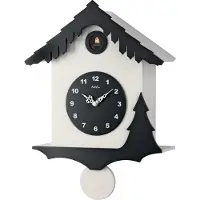 AMS 7391 Coucou Horloge murale Quartz avec pendule moderne noir blanc