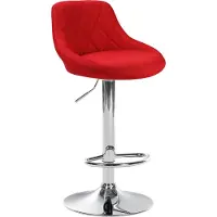 CLP Tabouret de bar Lazio en tissu, réglable en hauteur et pivotant à 360°, piètement rouge, finition chromée
