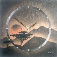 AMS 9515 Horloge murale à quartz Ardoise naturelle Horloge en ardoise terracotta