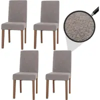 Mendler Lot de 4 chaises de salle à manger Littau, chaise de cuisine à dossier haut, tissu/textile chenille bois gris clair, pieds couleur naturelle