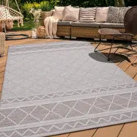 Paco Home Tapis d'extérieur en lin tissé moderne Boho Ethno résistant aux intempéries extérieur Taille 80 cm rond