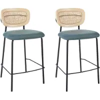 Beliani Lot De 2 Chaises De Bar Mayetta Rotin Bleu Paon