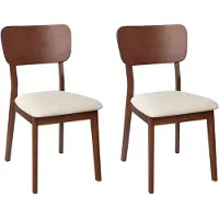 Beliani Lot de 2 chaises de salle à manger beige clair en bois d'hévéa assise rembourrée en polyester bois foncé