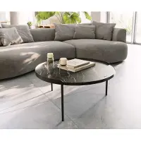 DELIFE Table-basse Torell 80x80 cm Céramique LaminamNoir Désir Marron Cadre métallique finition effet titane