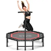 DH FitLife Trampoline Fitness pliable Ø121 cm - Trampoline d'intérieur sans installation - Avec 3 poignées réglables - Robuste et silencieux, jusqu'à 150 kg, pour enfants et adultes
