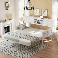 OKWISH Lit Banquette 90x200 cm - Lit Simple avec Rangement et Extensible, Structure en Métal Multifonction - Sans Matelas - Blanc