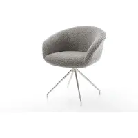 DELIFE Chaise-pivotante Vinka-Flex avec accoudoirs bouclé gris argenté pied croisé conique acier inoxydable brossé pivotement sur 180° ressorts ensachés