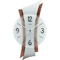 AMS 9401 Horloge murale à quartz moderne argenté courbé bois avec métal et verre