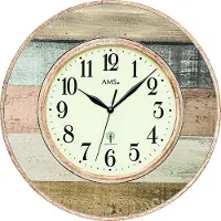 AMS 5975 Horloge murale radiofréquence ronde antique vintage rétro shabby aspect bois