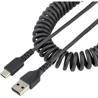 StarTech.com .com Câble USB vers USB-C de 1m - Cordon USB USB-C Enroulé à Usage Intensif - Câble USB-A vers USB-C en Fibre Aramide Robuste - Chargeur USB-C M/M - Adaptateur Thunderbolt 3 Noir