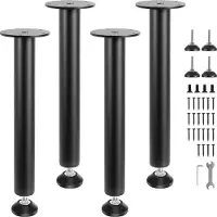 Vevor Pied de Table 4PCS Pieds de Bureau Réglables 40,6 cm Acier Massif Capacité de Charge 544 kg Installation Rapide Pieds de Meubles Noirs avec Vis et Patins Protecteurs pour Maison Bureau d'Enfants