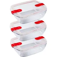Pyrex Bol rectangulaire Cook & Heat avec couvercle résistant aux micro-ondes - Lot de 3 pièces - Verre - Pyrex