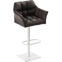 CLP Tabouret de bar Damaso, revêtement en similicuir, pivotant, hauteur réglable en continu jusqu'à 240 kg, couleur marron, piètement blanc