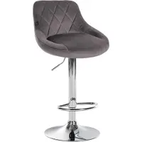 CLP Tabouret de bar Lazio en velours, réglable en hauteur et pivotant à 360°, gris, piètement chromé