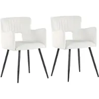 Beliani Lot de 2 chaises en velours blanc crème avec accoudoirs en forme dossier matelassé pieds en métal noir