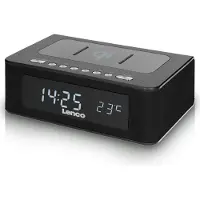 Lenco Radio-réveil CR-580, Bluetooth, Chargement sans fil du téléphone portable, Couleur : noir