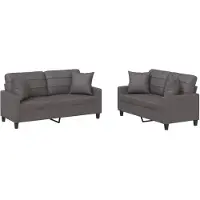 vidaXL Ensemble de canapés 2 pièces avec coussins Gris Similicuir