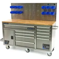 OEM Établi HBM 158 cm avec 10 tiroirs, porte et panneau arrière, acier inoxydable