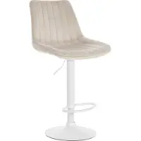 CLP Tabouret de bar Toni en velours, réglable en hauteur et pivotant, couleur crème, piètement blanc