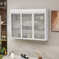 MODFU Armoire Murale Moderne - Meuble Suspendu 3 Portes en Verre et Structure Métallique - Couleur Blanc 90×20×70 cm