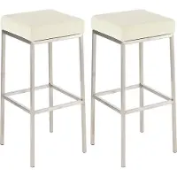 CLP Lot de 2 tabourets de bar « Montréal » : assises et repose-pieds rembourrés en similicuir, couleur crème ; structure en acier inoxydable