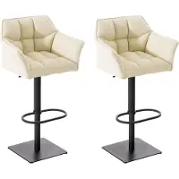 CLP Lot de 2 tabourets de bar Damaso en similicuir, pivotants et réglables en hauteur, couleur crème, structure noire