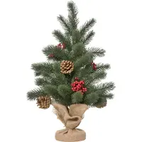 HOMCOM Kunstkerstboom met 4 rode bessen en 4 dennenappels 55 takken voor tafel en bureau 28 x 50 cm