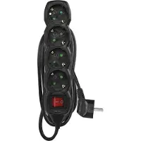 Emos multiprise 4x avec interrupteur, 5 m de câble 1,5 mm, noir, prises tournées à 45°, Schuko avec protection renforcée contre les contacts accidentels, pour l'intérieur, PC1425R