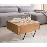 DELIFE Table-basse Kayu 60x60 cm acacia naturel 2 tiroirs pied en V