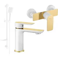 Mexen Alfa DF62 Ensemble de mitigeurs de lavabo et de douche avec accessoires, blanc/or (745704DF62-25)