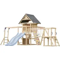 Axi Hunter Aire De Jeux En Bois, 2 Balançoires, Toboggan Double, Bleu Pastel | Maisonnette Xxl / Equipement De Jeux Pour Enfants Avec Structure