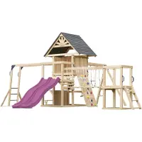 Axi Hunter Aire De Jeux En Bois, 2 Balançoires, Toboggan Double, Violet | Maisonnette Xxl / Equipement De Jeux Pour Enfants Avec Structure