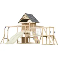 Axi Hunter Aire De Jeux En Bois, 2 Balançoires, Toboggan Double, Crème | Maisonnette Xxl / Equipement De Jeux Pour Enfants Avec Structure D'Escalade,