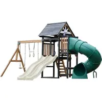 Axi Cody Aire De Jeux En Bois, 2 Balançoires, Toboggan Tubulaire Et Double Toboggan Crème | Maisonnette Xxl Pour Enfants Avec Structure D'Escalade Et