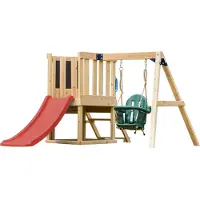 Axi Timo Mini Aire de Jeux - Toboggan Rouge | Cabane pour Enfant avec Balançoire pour Bébé, Mur d'Escalade et Tableau Noir | Structure de Jeux pour