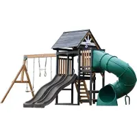 Axi Cody Aire De Jeux En Bois, 2 Balançoires, Toboggan Tubulaire Et Double Toboggan Gris | Maisonnette Xxl Pour Enfants Avec Structure D'Escalade Et