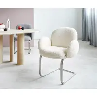 DELIFE Cantilever Nube-Flex avec accoudoirs bouclé blanc pied cantilever plat acier inoxydable brossé ressorts ensachés