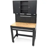 HBM établi 115 cm avec grand tiroir, paroi d’armoire et panneau arrière, noir