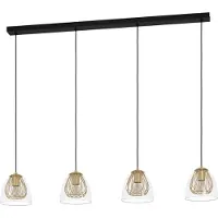 Eglo Suspension Jazminia, suspension pour table à manger, plafonnier suspendu, acier noir, laiton, verre transparent, douille E27, L 135 cm