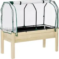 Outsunny lit surélevé, housse enroulable, cadre en bois naturel, doublure en tissu, trous d'évacuation, 121 x 55 x 117 cm