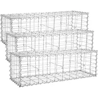 Songmics Gabion Pour Pierre, Cage En Métal, Panier À Pierre, Maille 5 X 10 Cm, Galvanisé, Mur, Paterre, Décoration De Jardin, 100 X 30 X 30 Cm, Lot De 3, Argent