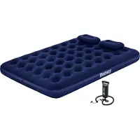 Bestway 67374 Queen Easy Inflate Flocked Airbed 203x152x22 Cm Double Air Bed With Built-in Pump Bleu 203 x 152 x 22 cm