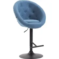 CLP Tabouret de bar London V2 en tissu, pivotant et réglable en hauteur, assise bleue, piètement noir