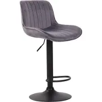 CLP Tabouret de bar Lentini en velours, pivotant et réglable en hauteur, gris foncé, piètement noir