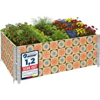 Garronda 2 cadres en bois avec imprimé – Jardinières surélevées pour plantes, fleurs, fruits et légumes, en bois avec imprimé décoratif fleurs avec fond
