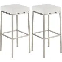CLP Lot de 2 tabourets de bar « Montréal » : assises et repose-pieds rembourrés en similicuir blanc, structure couleur acier inoxydable