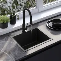 REA Évier En Acier Leo 50 Black avec robinet de cuisine