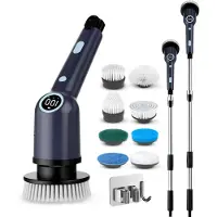 Samako Brosse de nettoyage électrique - Autolaveuse électrique - Brosse de nettoyage étanche IPX6 avec manche - 9 accessoires - Polisseuse - Autolaveuse