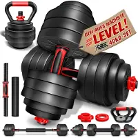 RE:SPORT Ensemble d'haltères 40 kg avec kettlebell Haltères courts Ensemble d'haltères longs Disques d'haltères